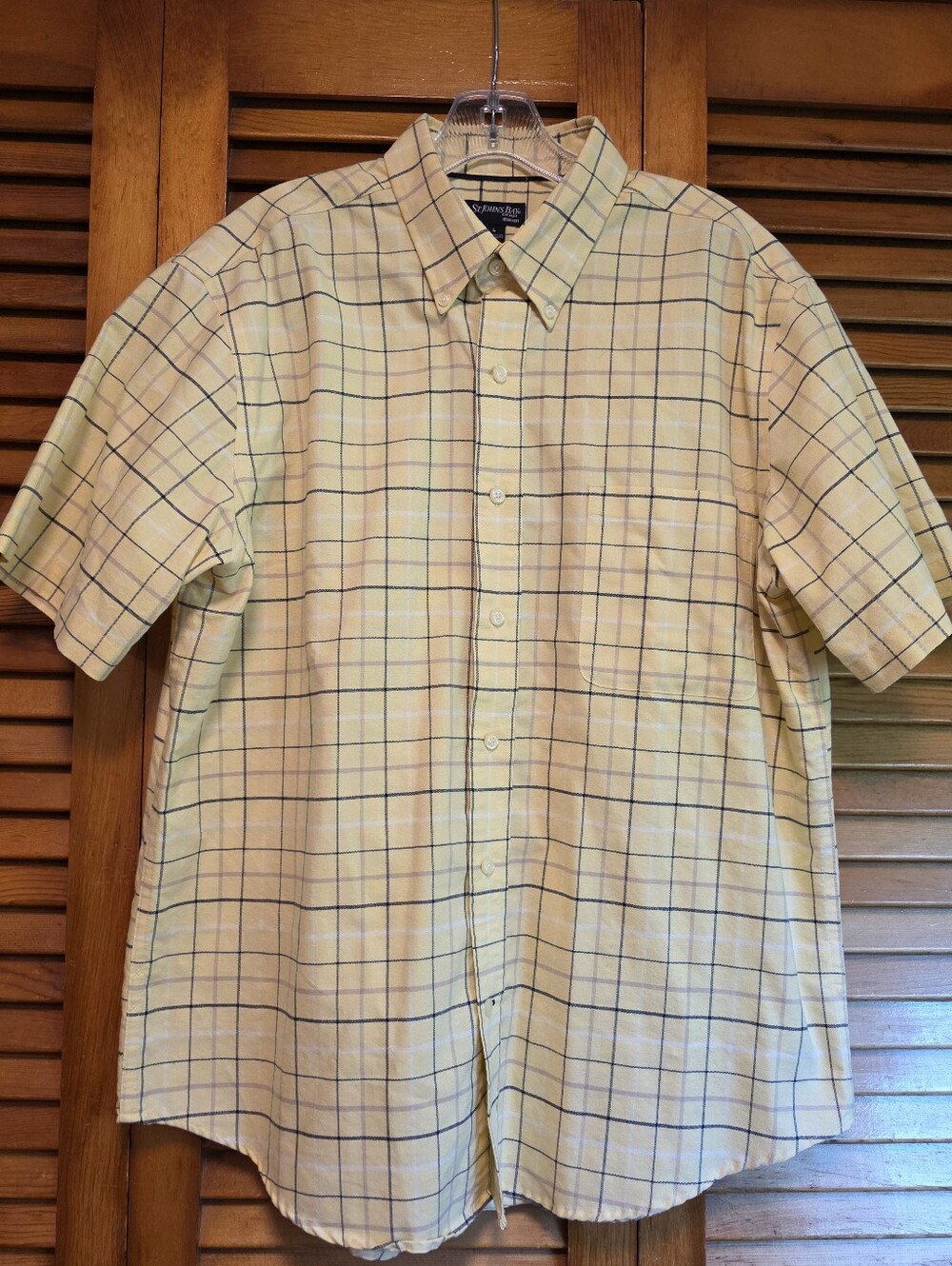 St. John Bay Button-Down Yellow Cotton Blend Collared Pocket Short Sleeves Sz L
